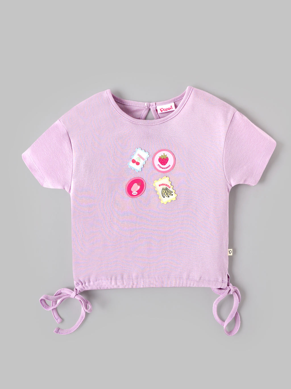 Popees Baby Girls Fruit Patch T-Shirt | Soft Cotton Half Sleeve Top with Side Tie Detail | 3–24 Months