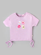Popees Baby Girls Fruit Patch T-Shirt | Soft Cotton Half Sleeve Top with Side Tie Detail | 3–24 Months