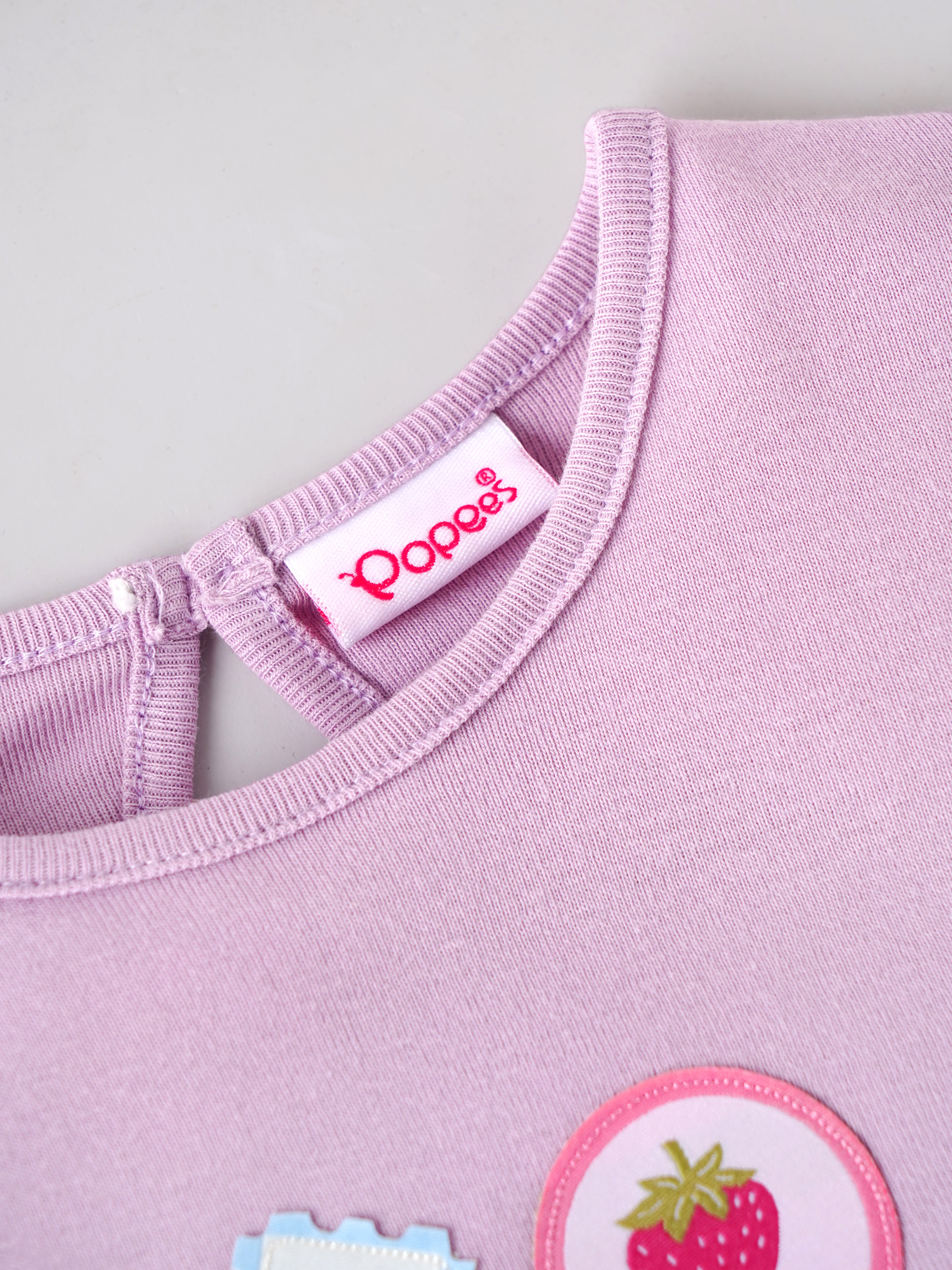 Popees Baby Girls Fruit Patch T-Shirt | Soft Cotton Half Sleeve Top with Side Tie Detail | 3–24 Months