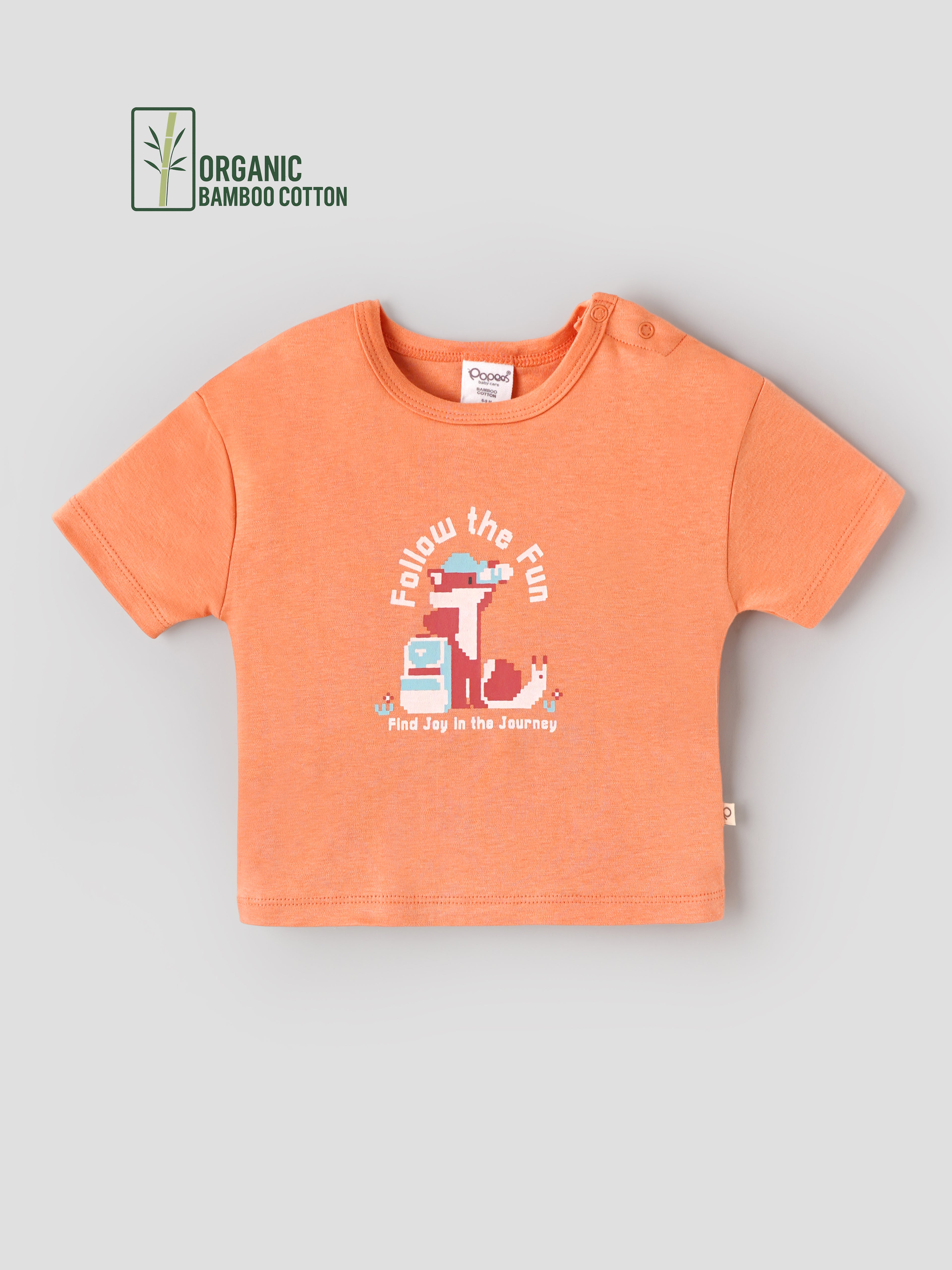 Popees Baby Bamboo Cotton Printed T-Shirt | Girls | Peach | 3–24 Months