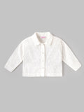 Popees Girls White Floral Eyelet Embroidered Full Sleeve Shirt with Collared Neck | Button Front Casual Top | Stylish & Comfortable Wear |3 to 24 Months