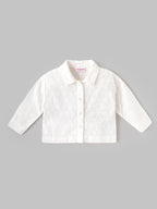 Popees Girls White Floral Eyelet Embroidered Full Sleeve Shirt with Collared Neck | Button Front Casual Top | Stylish & Comfortable Wear |3 to 24 Months