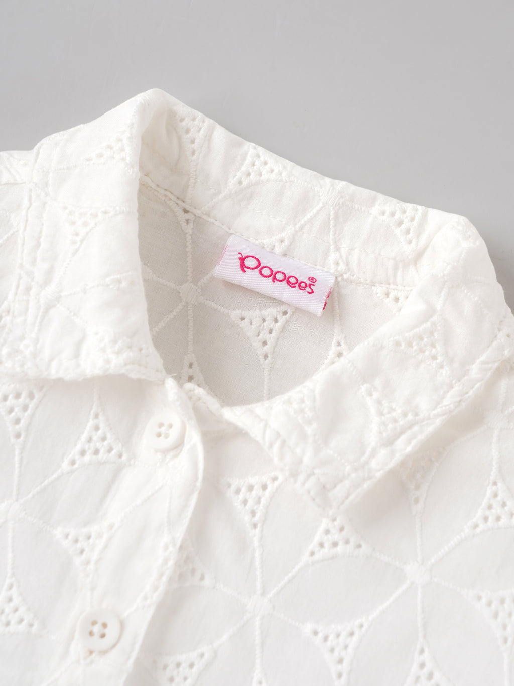 Popees Girls White Floral Eyelet Embroidered Full Sleeve Shirt with Collared Neck | Button Front Casual Top | Stylish & Comfortable Wear |3 to 24 Months