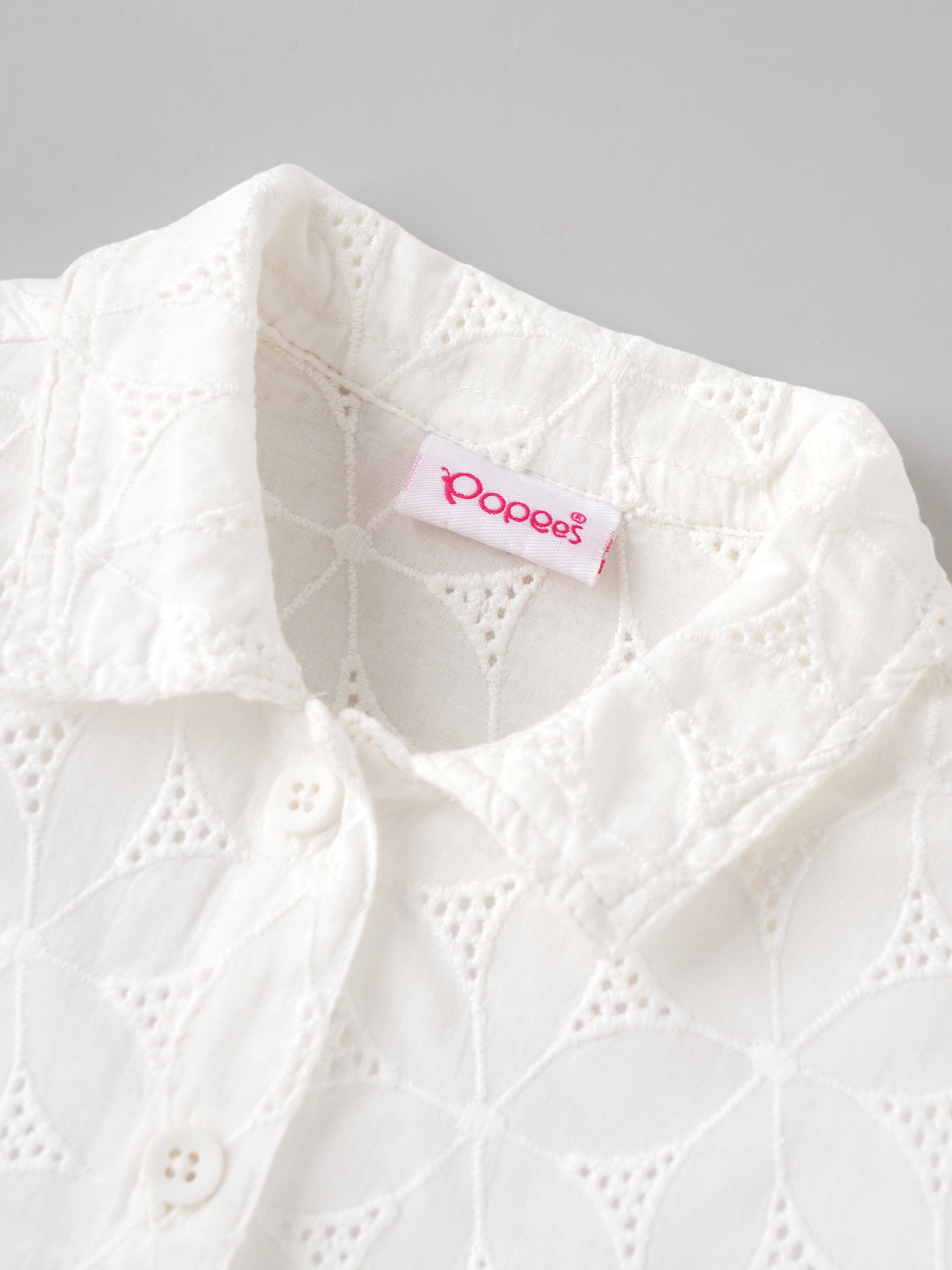 Popees Girls White Floral Eyelet Embroidered Full Sleeve Shirt with Collared Neck | Button Front Casual Top | Stylish & Comfortable Wear |3 to 24 Months