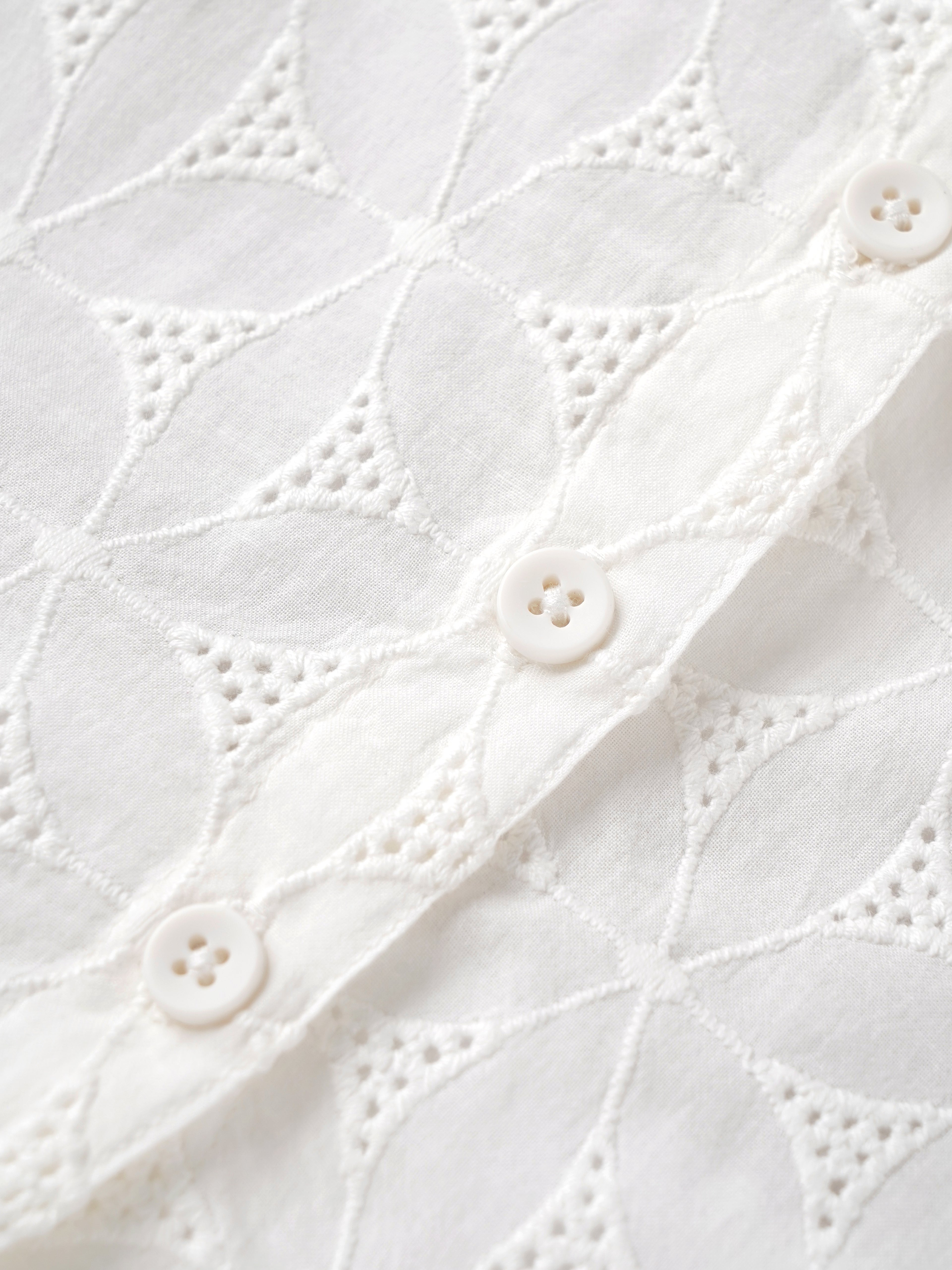 Popees Girls White Floral Eyelet Embroidered Full Sleeve Shirt with Collared Neck | Button Front Casual Top | Stylish & Comfortable Wear |3 to 24 Months