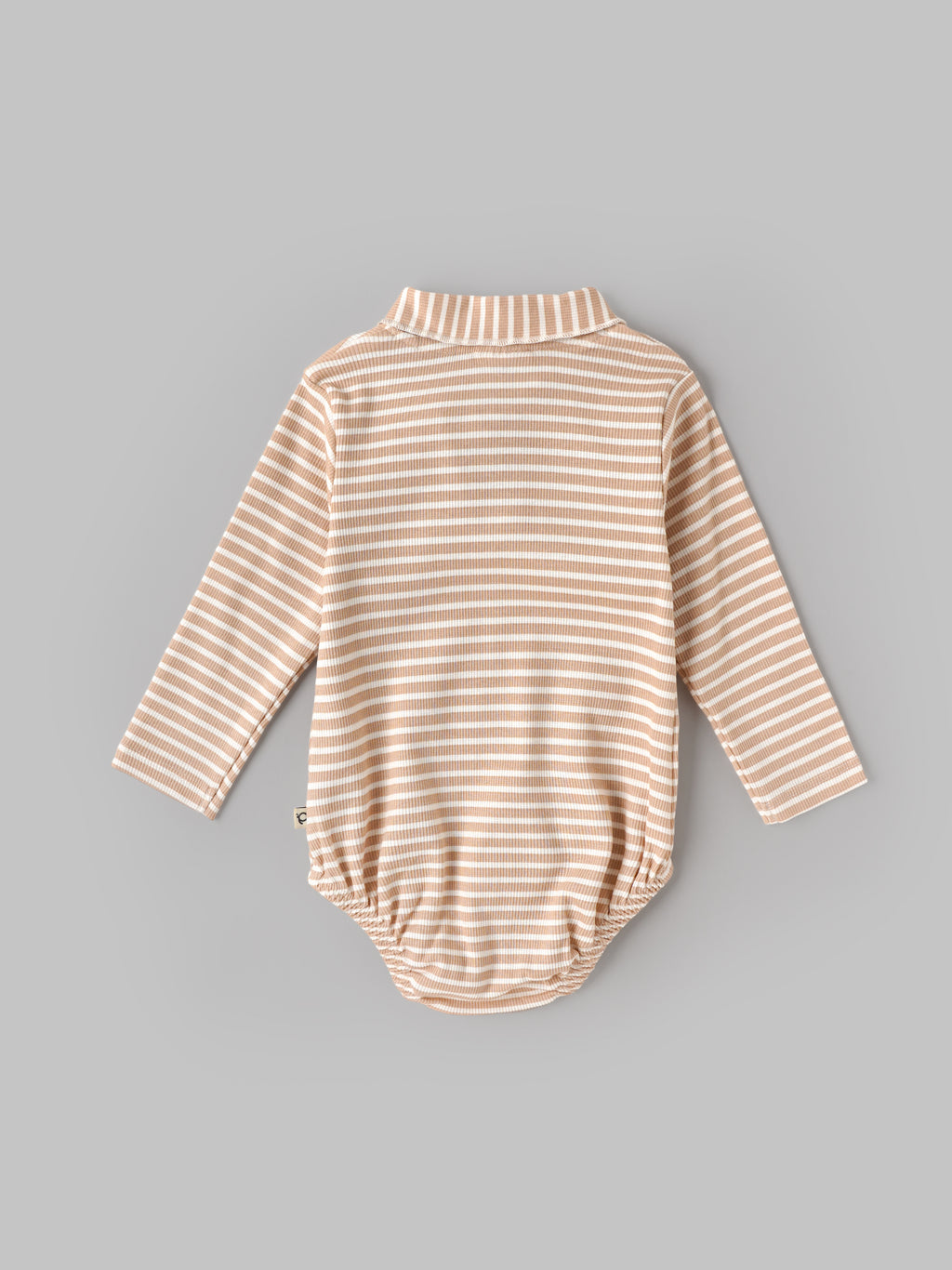 Popees Baby Boys Brown and White Striped Full Sleeve Romper with Stylish Collar and Bow Detail |0- 9 Months