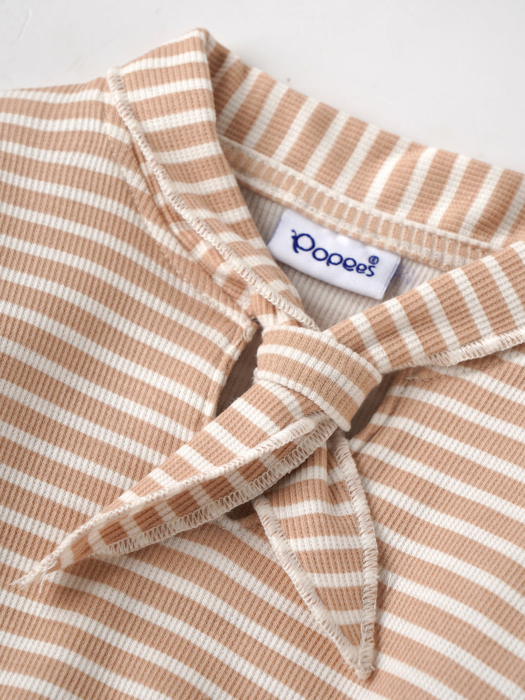 Popees Baby Boys Brown and White Striped Full Sleeve Romper with Stylish Collar and Bow Detail |0- 9 Months