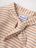 Popees Baby Boys Brown and White Striped Full Sleeve Romper with Stylish Collar and Bow Detail |0- 9 Months