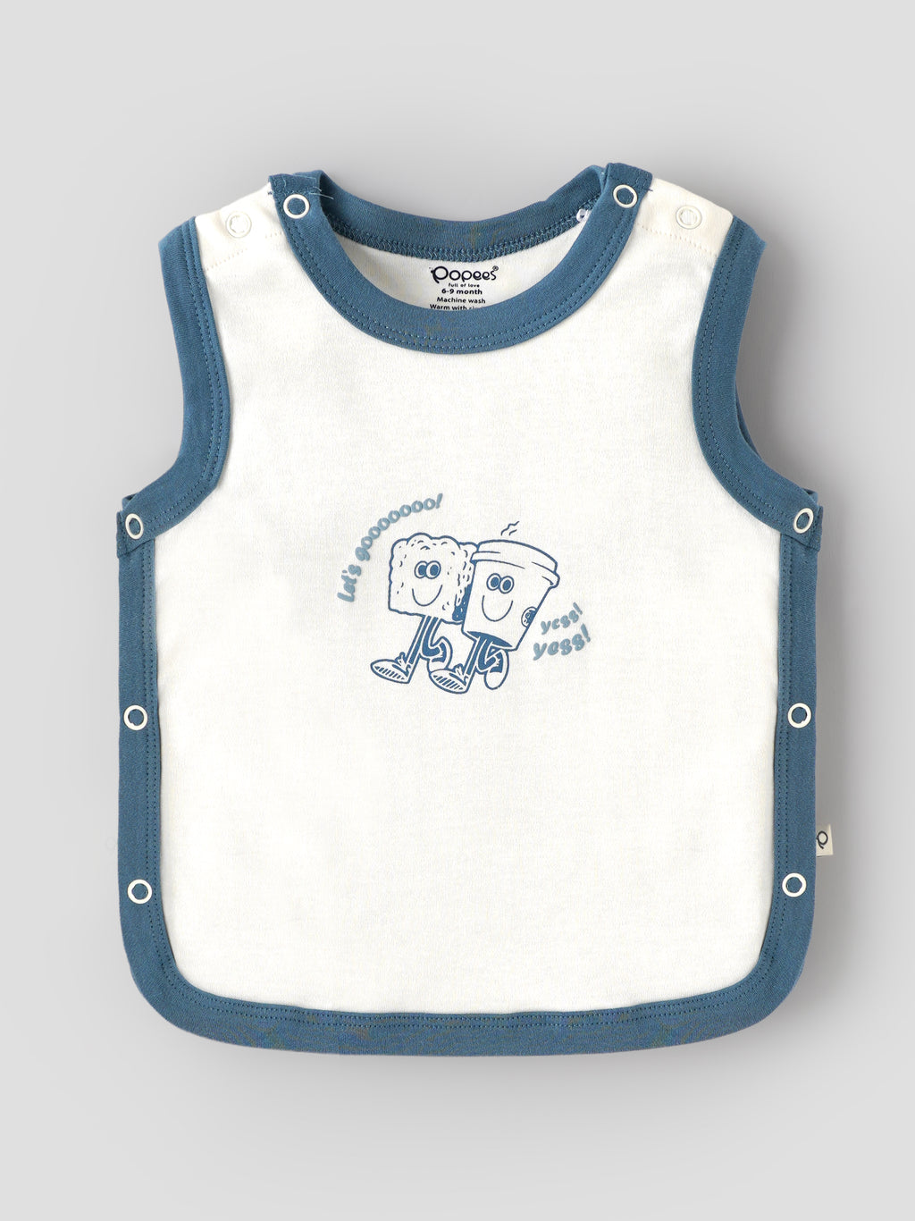 Popees Baby Cotton Sleeveless Jhabla | Boys | White & Blue | Newborn to 9 Months
