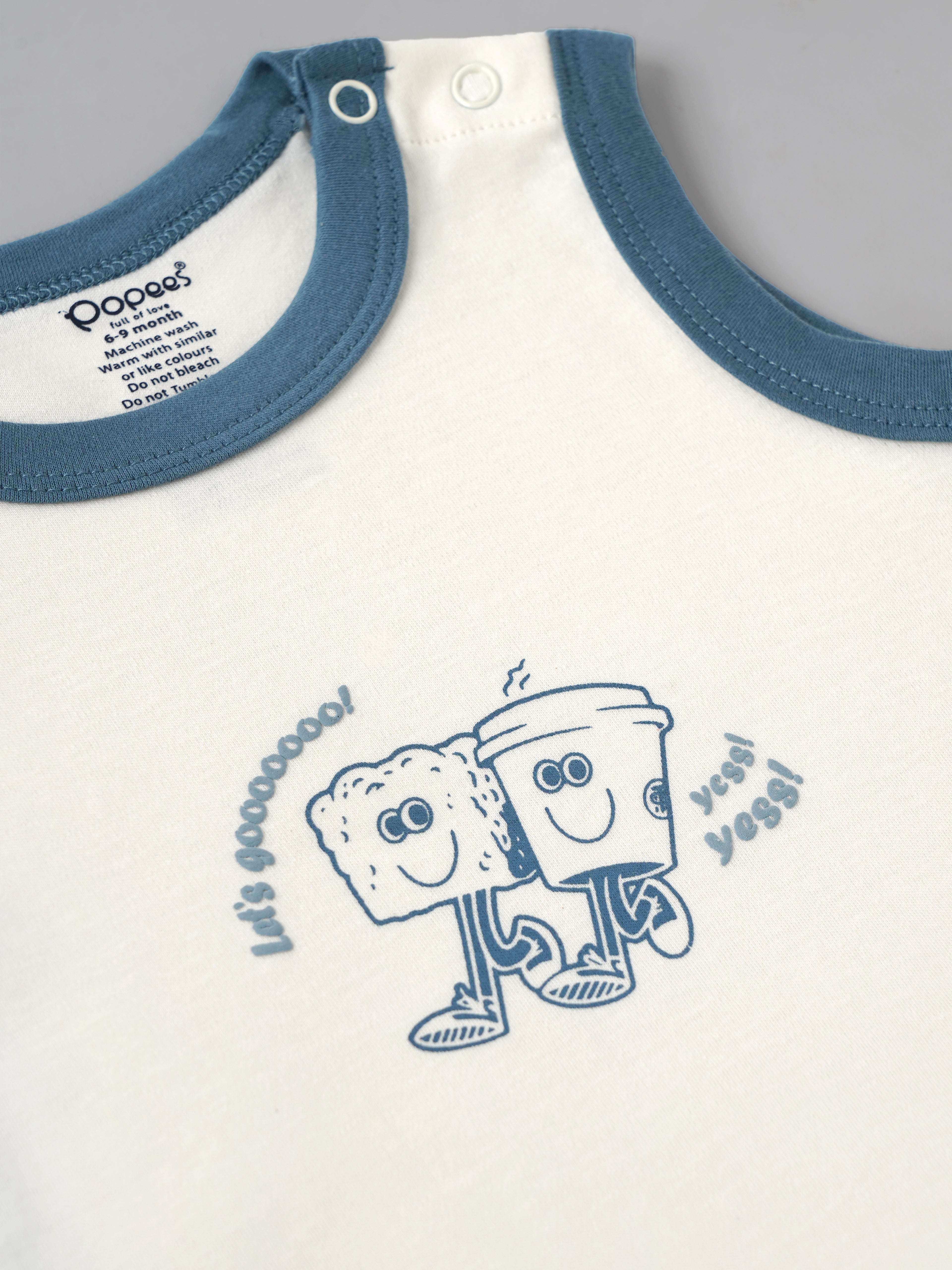 Popees Baby Cotton Sleeveless Jhabla | Boys | White & Blue | Newborn to 9 Months