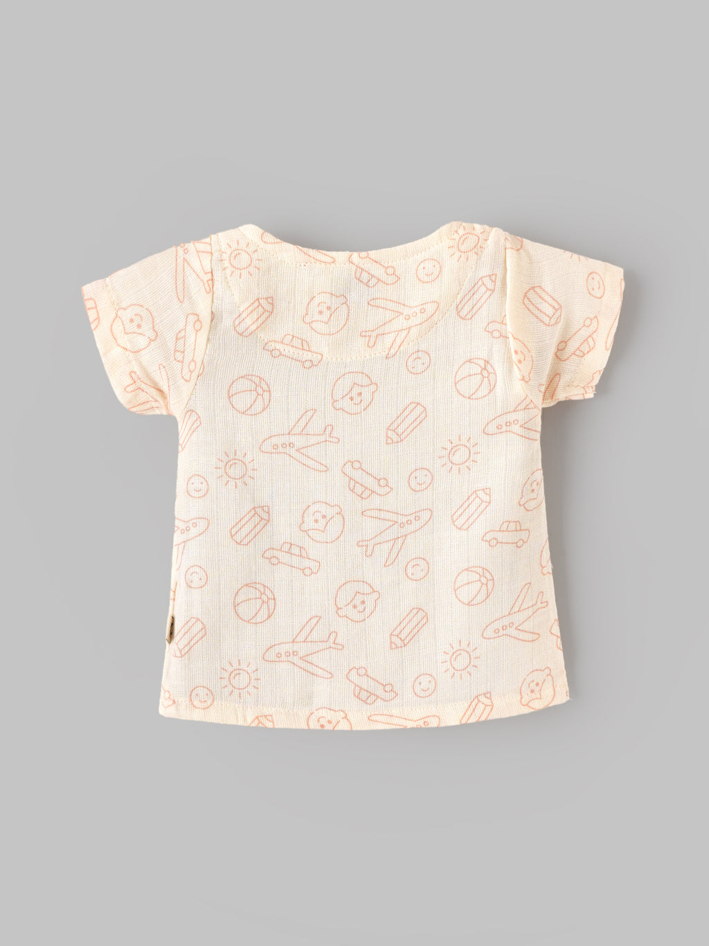 Popees Tiny Baby Printed Muslin Wrap Style Half Sleeve Jhabla for Boys | Soft Breathable Cotton Front Button Top | Cream Multi Print | 0–6 Months