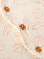 Popees Tiny Baby Printed Muslin Wrap Style Half Sleeve Jhabla for Boys | Soft Breathable Cotton Front Button Top | Cream Multi Print | 0–6 Months