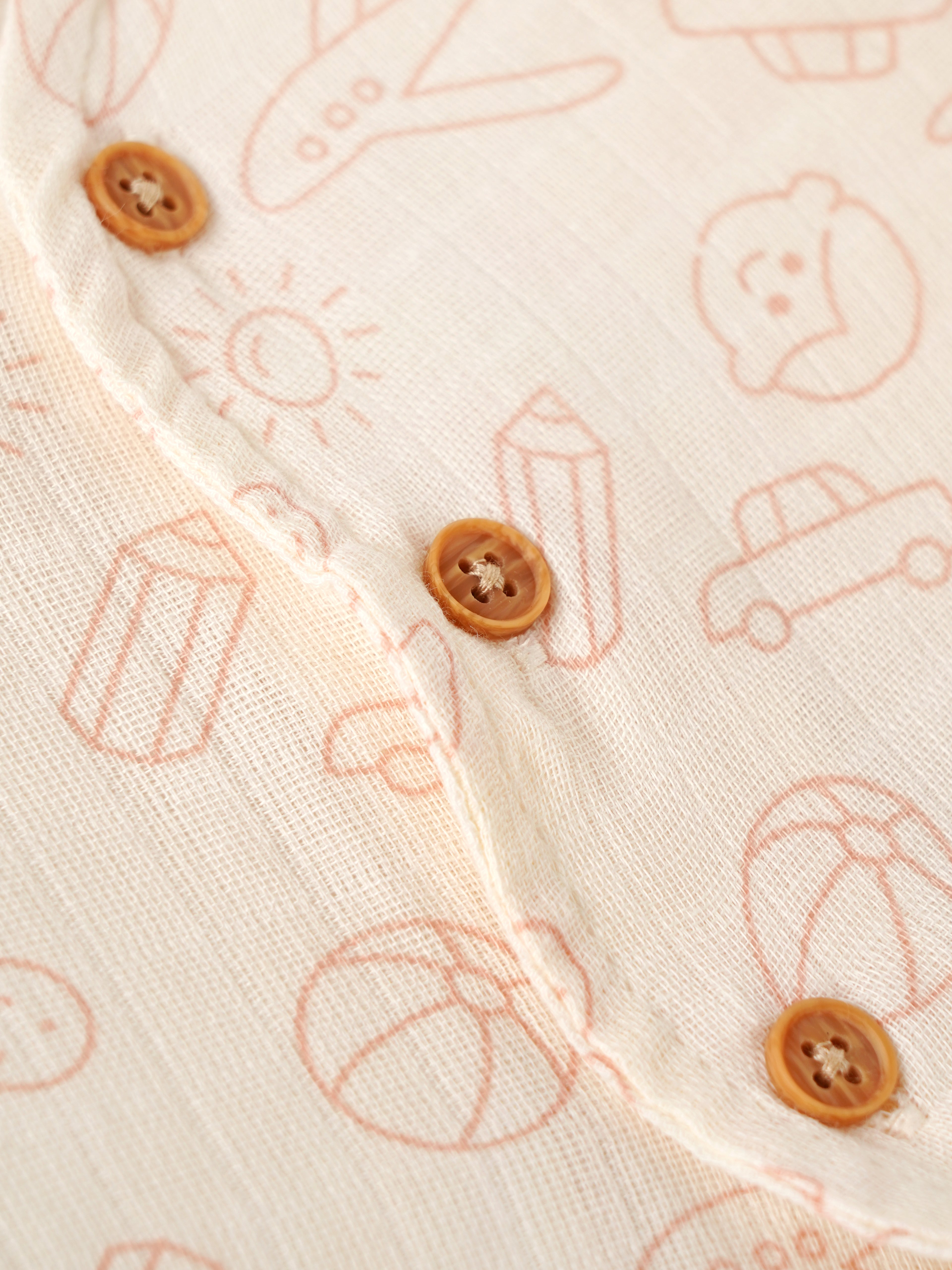 Popees Tiny Baby Printed Muslin Wrap Style Half Sleeve Jhabla for Boys | Soft Breathable Cotton Front Button Top | Cream Multi Print | 0–6 Months