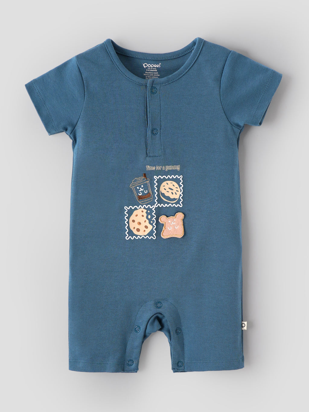Popees Baby Boys Printed Half Sleeve Romper | Soft Cotton Round Neck | Blue | 0–9 Months