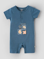 Popees Baby Boys Printed Half Sleeve Romper | Soft Cotton Round Neck | Blue | 0–9 Months
