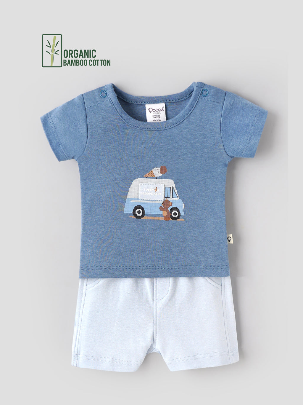 Popees Baby Boys Bamboo Cotton T-Shirt & Shorts Set | Baby Blue | Newborn to 9 Months