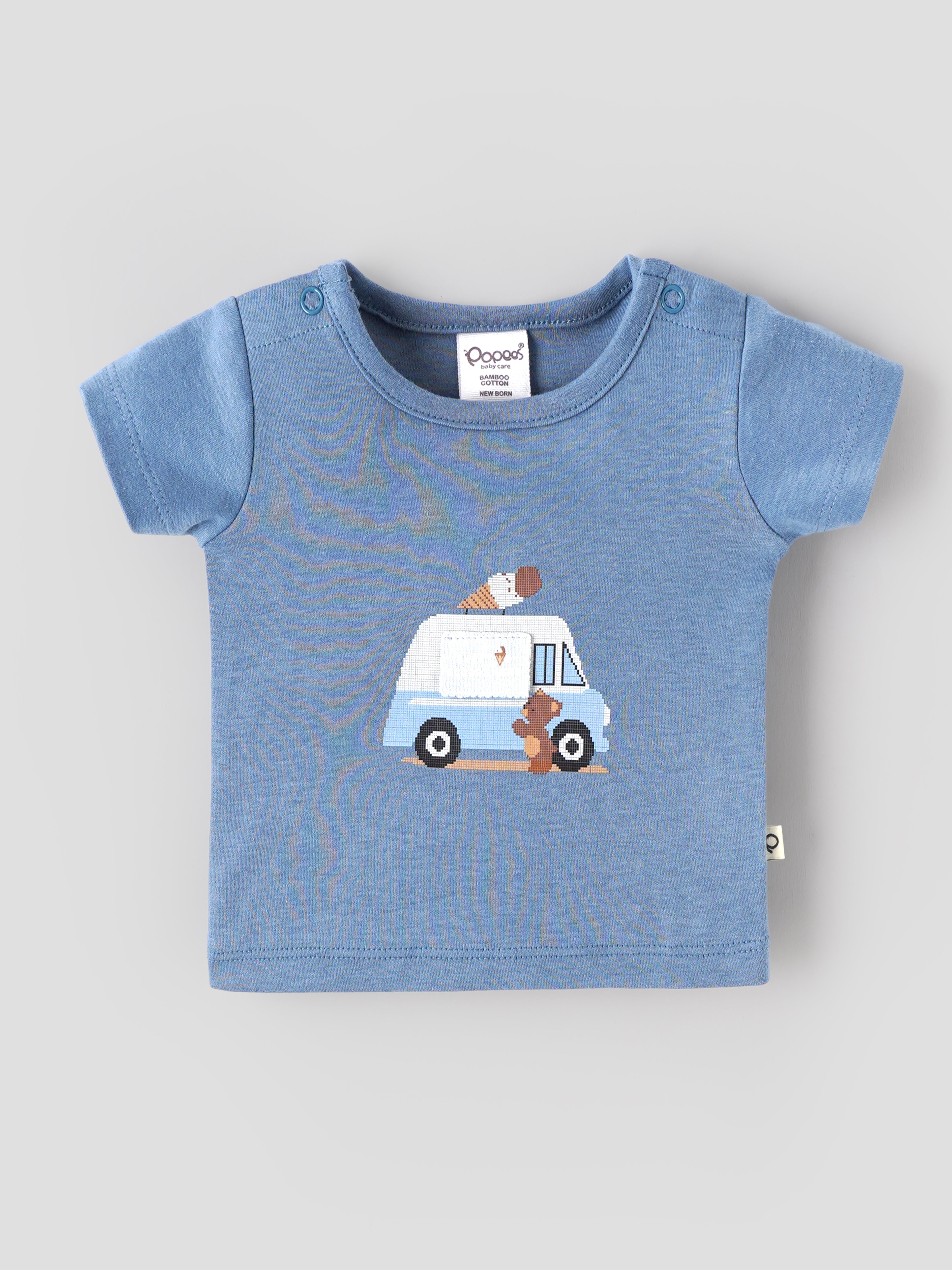 Popees Baby Boys Bamboo Cotton T-Shirt & Shorts Set | Baby Blue | Newborn to 9 Months