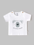 Popees Baby Boys Half Sleeve Bear Printed T-Shirt | Soft Cotton Crew Neck Tee | White | 0–6 Months