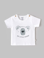 Popees Baby Boys Half Sleeve Bear Printed T-Shirt | Soft Cotton Crew Neck Tee | White | 0–6 Months