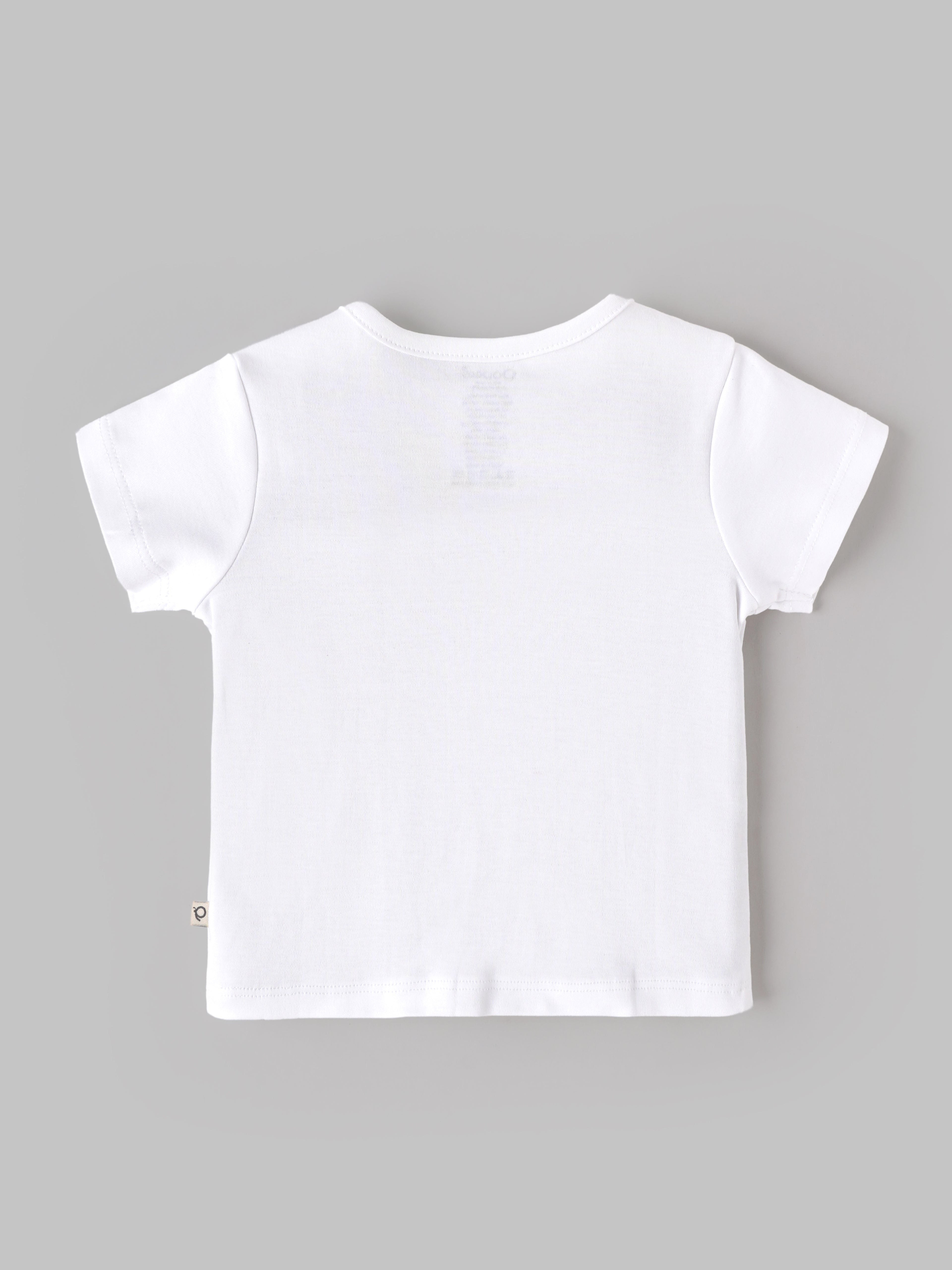 Popees Baby Boys Half Sleeve Bear Printed T-Shirt | Soft Cotton Crew Neck Tee | White | 0–6 Months