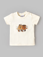Popees Baby Boys Cookie & Coffee Graphic T-Shirt | Soft Cotton Half Sleeve Tee with Shoulder Snap Buttons | 0–9 Months