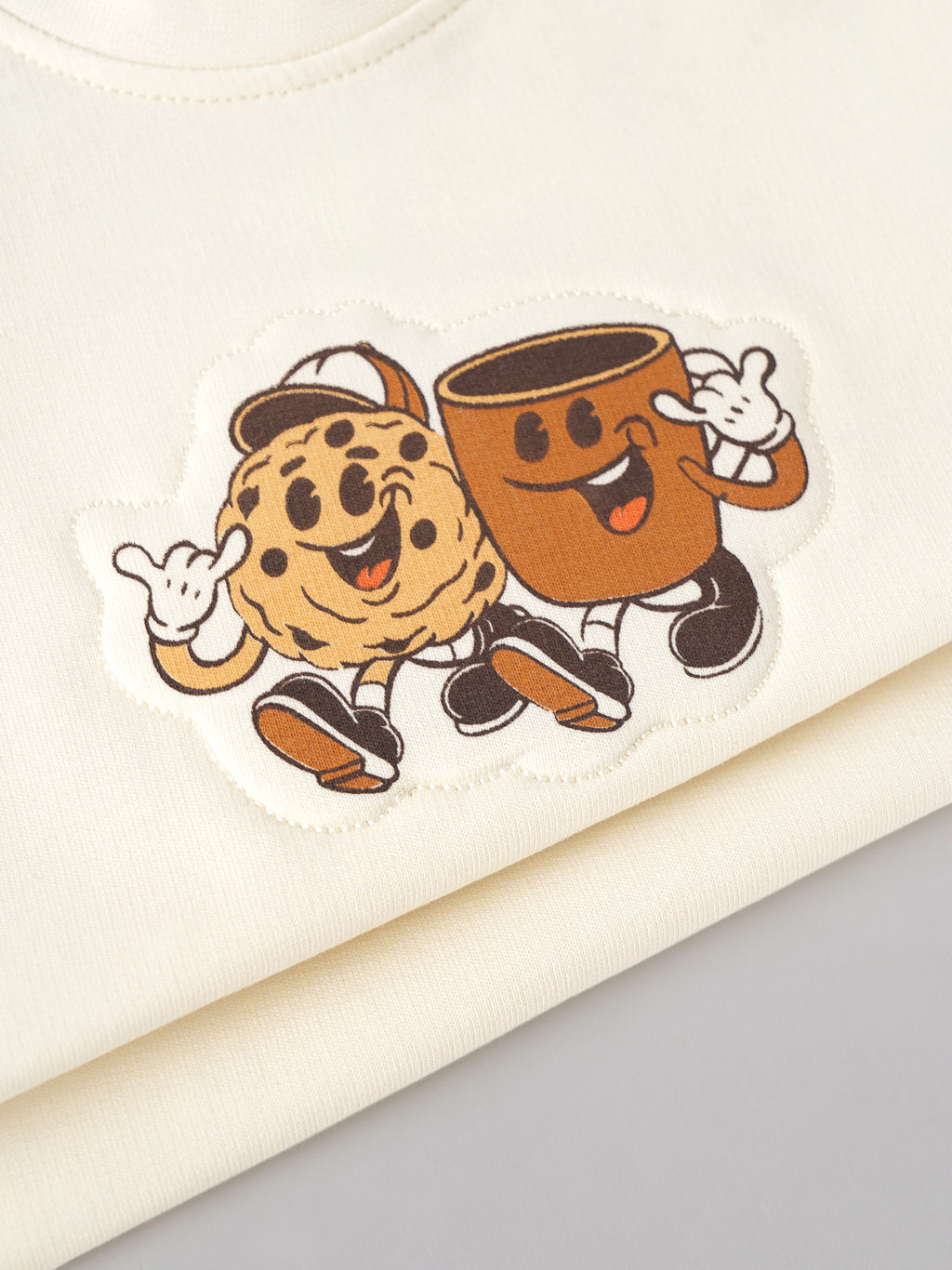 Popees Baby Boys Cookie & Coffee Graphic T-Shirt | Soft Cotton Half Sleeve Tee with Shoulder Snap Buttons | 0–9 Months