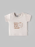 Popees Baby Boys Cream Half Sleeve T-Shirt | Cute Apple Embroidery Print Round Neck Top | 0-9 Months