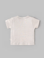 Popees Baby Boys Cream Half Sleeve T-Shirt | Cute Apple Embroidery Print Round Neck Top | 0-9 Months