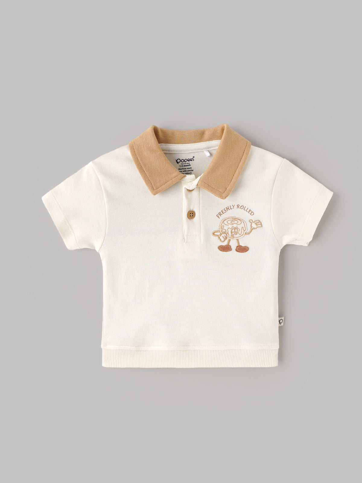 Popees Baby Boys Cream Polo T-Shirt with Brown Collar | 0-9 Months