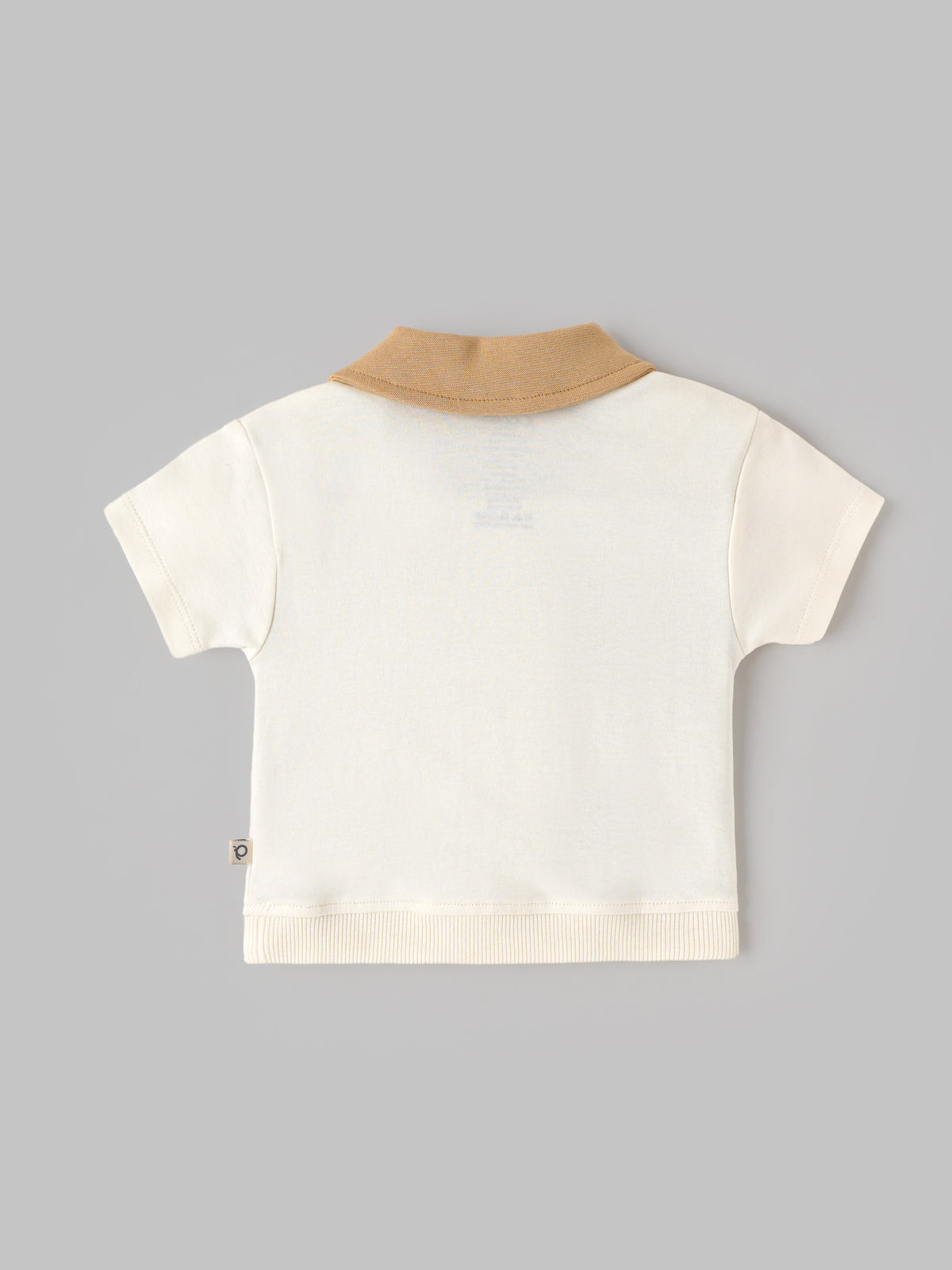 Popees Baby Boys Cream Polo T-Shirt with Brown Collar | 0-9 Months