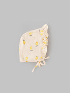 Popees Baby Girls Lemon Print Dress Romper with Bonnet | Soft Cotton Puff Sleeve Outfit 0–9 Months