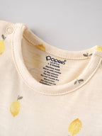 Popees Baby Girls Lemon Print Dress Romper with Bonnet | Soft Cotton Puff Sleeve Outfit 0–9 Months
