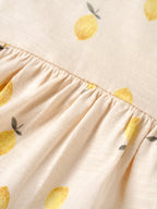 Popees Baby Girls Lemon Print Dress Romper with Bonnet | Soft Cotton Puff Sleeve Outfit 0–9 Months
