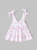 Popees Baby Girls Floral Sleeveless Dress| White| 100% Polyester| Shoulder Knot| V-Neck| Newborn to 9 Months