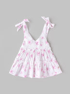 Popees Baby Girls Floral Sleeveless Dress| White| 100% Polyester| Shoulder Knot| V-Neck| Newborn to 9 Months