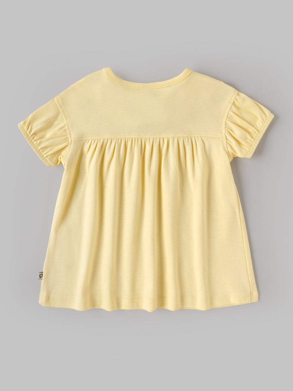 Popees Organic Bamboo Cotton Baby Girls Embroidered Puff Sleeve Dress – Soft Yellow 0-9 Months