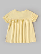 Popees Organic Bamboo Cotton Baby Girls Embroidered Puff Sleeve Dress – Soft Yellow 0-9 Months