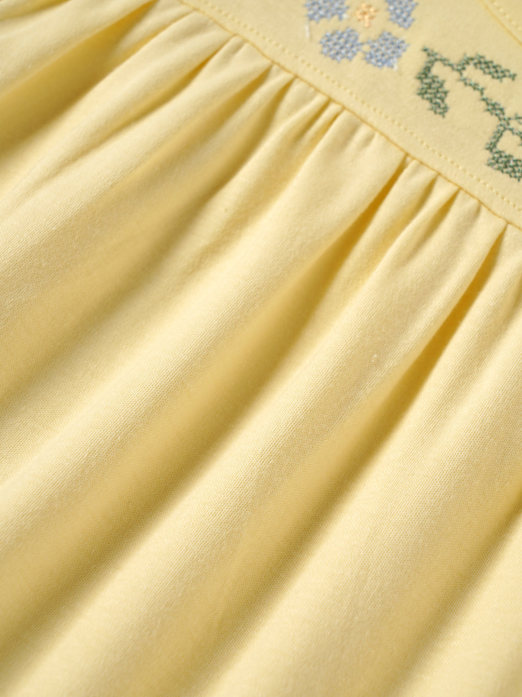 Popees Organic Bamboo Cotton Baby Girls Embroidered Puff Sleeve Dress – Soft Yellow 0-9 Months