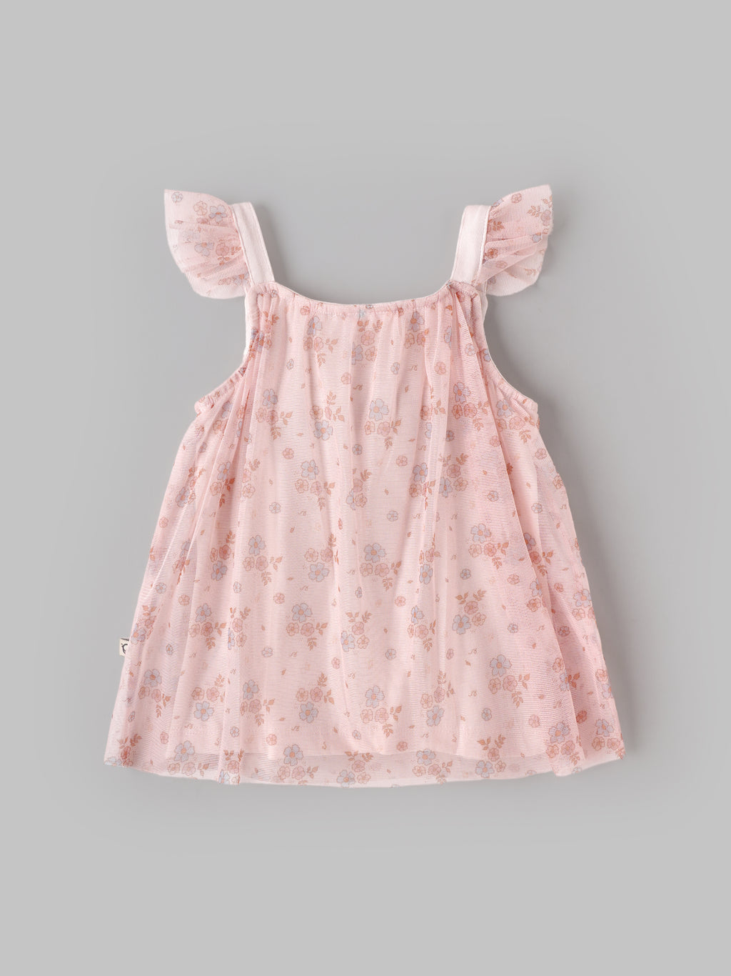 Popees Baby Girls Pink Floral Printed Dress | Sleeveless Flared Dress with Ruffle Shoulder Straps | 0-9 Months