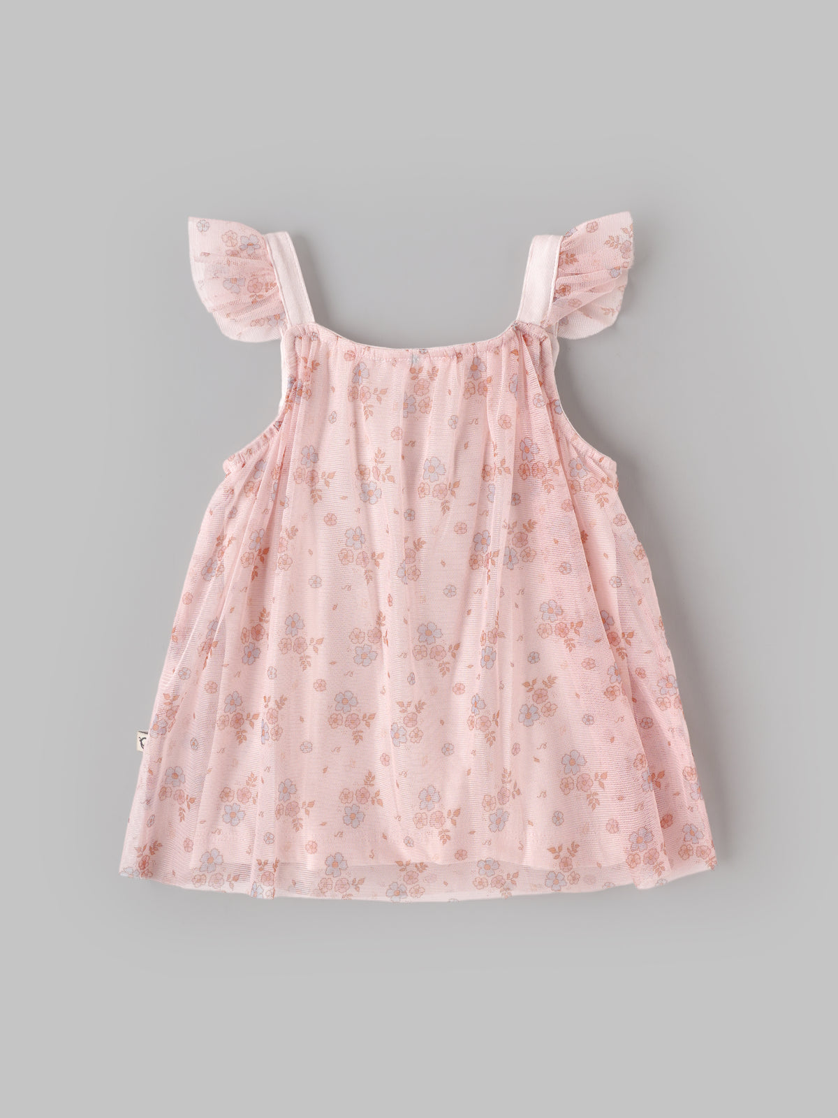 Popees Baby Girls Pink Floral Printed Dress | Sleeveless Flared Dress with Ruffle Shoulder Straps | 0-9 Months