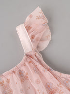 Popees Baby Girls Pink Floral Printed Dress | Sleeveless Flared Dress with Ruffle Shoulder Straps | 0-9 Months
