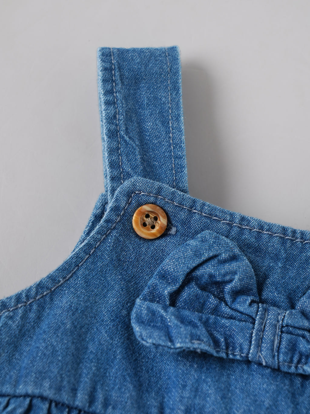 Popees Baby Girls Denim Bow Romper with Full Sleeve Inner Top | Soft Cotton 2-Piece Outfit Set | Comfortable Snap-Button Dungaree Romper | 0–9 Months