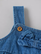 Popees Baby Girls Denim Bow Romper with Full Sleeve Inner Top | Soft Cotton 2-Piece Outfit Set | Comfortable Snap-Button Dungaree Romper | 0–9 Months