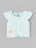 Popees Baby Girls Bonjour Embroidered Flutter Sleeve Vest | Soft Cotton Front-Open Top |0-6 Months
