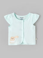 Popees Baby Girls Bonjour Embroidered Flutter Sleeve Vest | Soft Cotton Front-Open Top |0-6 Months