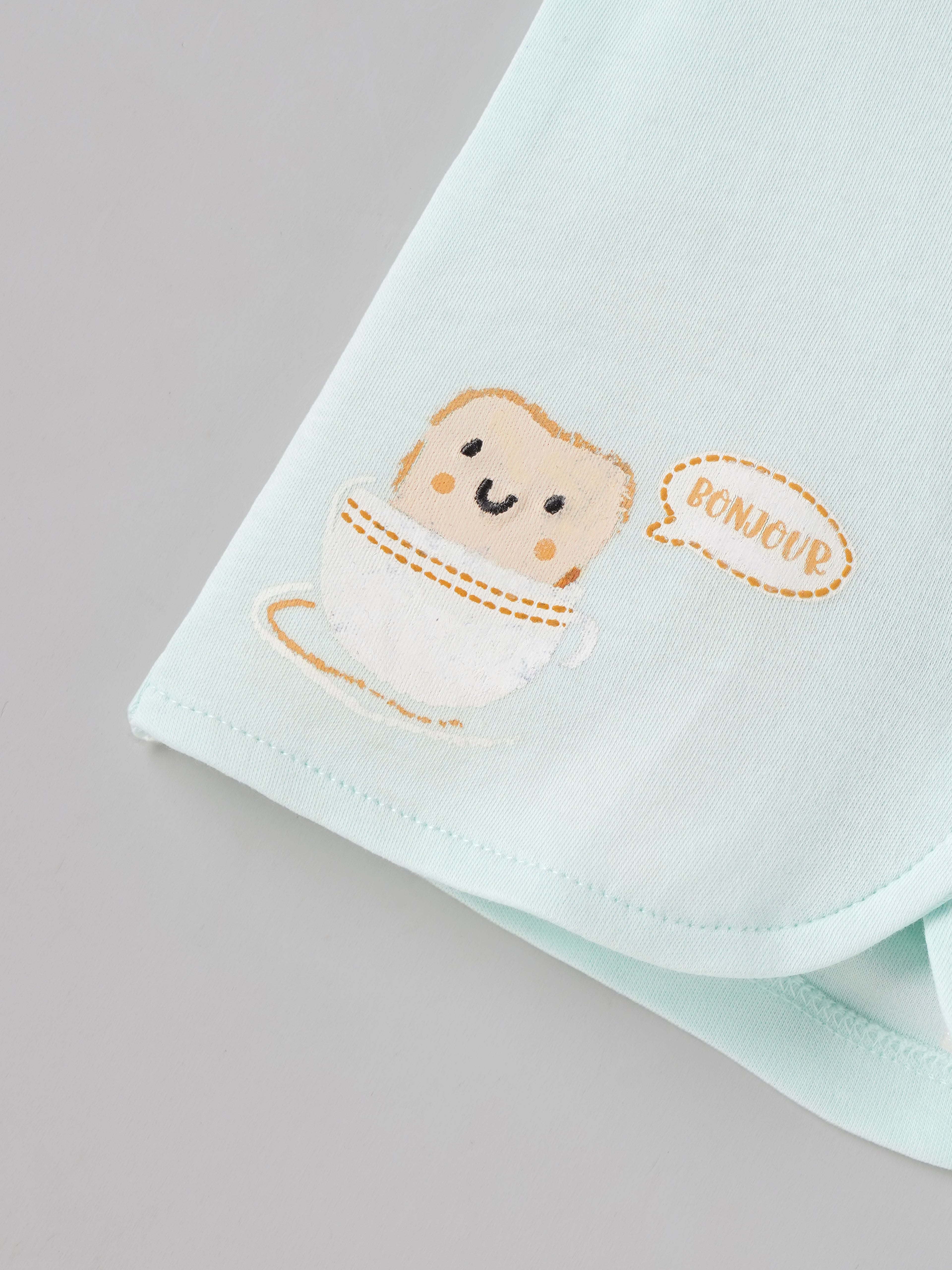 Popees Baby Girls Bonjour Embroidered Flutter Sleeve Vest | Soft Cotton Front-Open Top |0-6 Months