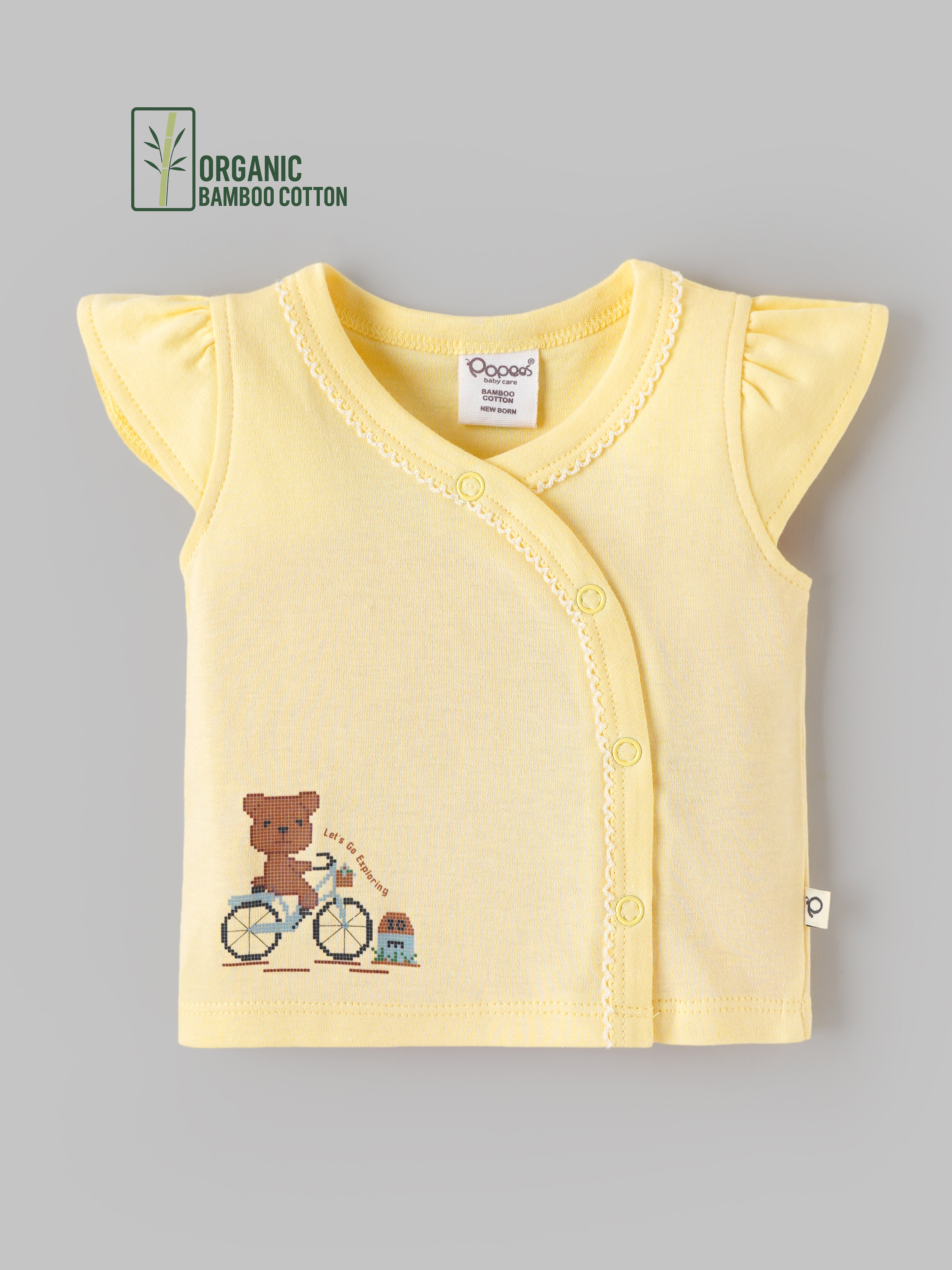 Popees Baby Girls Bamboo Cotton Jhabla | Yellow | Tiny Baby to 6 Months