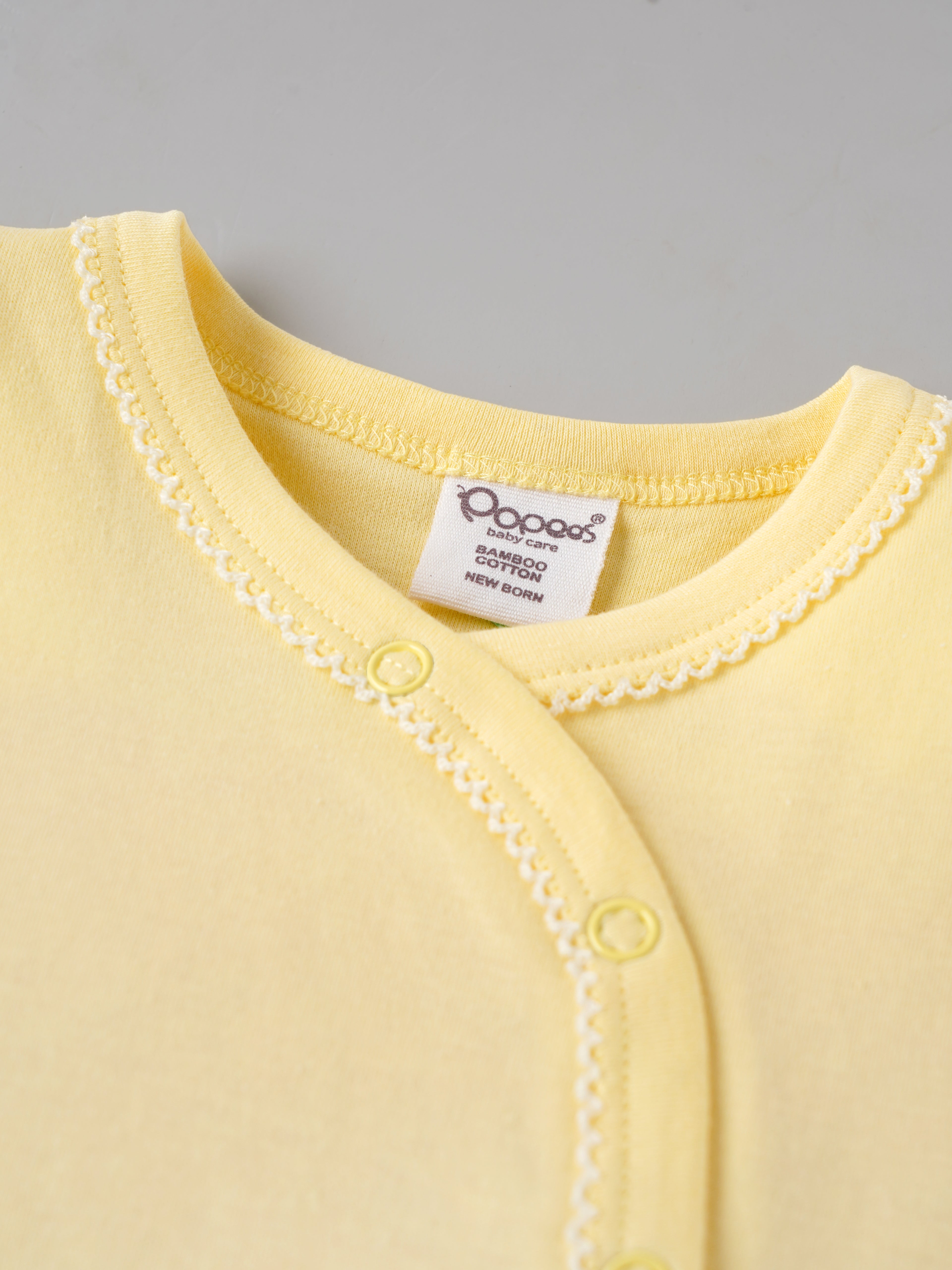 Popees Baby Girls Bamboo Cotton Jhabla | Yellow | Tiny Baby to 6 Months