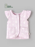 Popees Baby Girls Organic Bamboo Cotton Jhabla | Soft Sleeveless Front Open Vest with Pockets | 0-6 Months