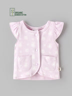 Popees Baby Girls Organic Bamboo Cotton Jhabla | Soft Sleeveless Front Open Vest with Pockets | 0-6 Months